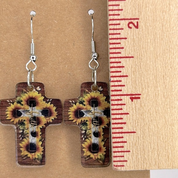 Clear Acrylic Faith Cross Dangle Earrings - Picture 2 of 2